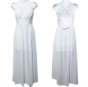 SHINE STAR White, Used Crochet Lace Maxi Open Back Spaghetti Straps Dres…